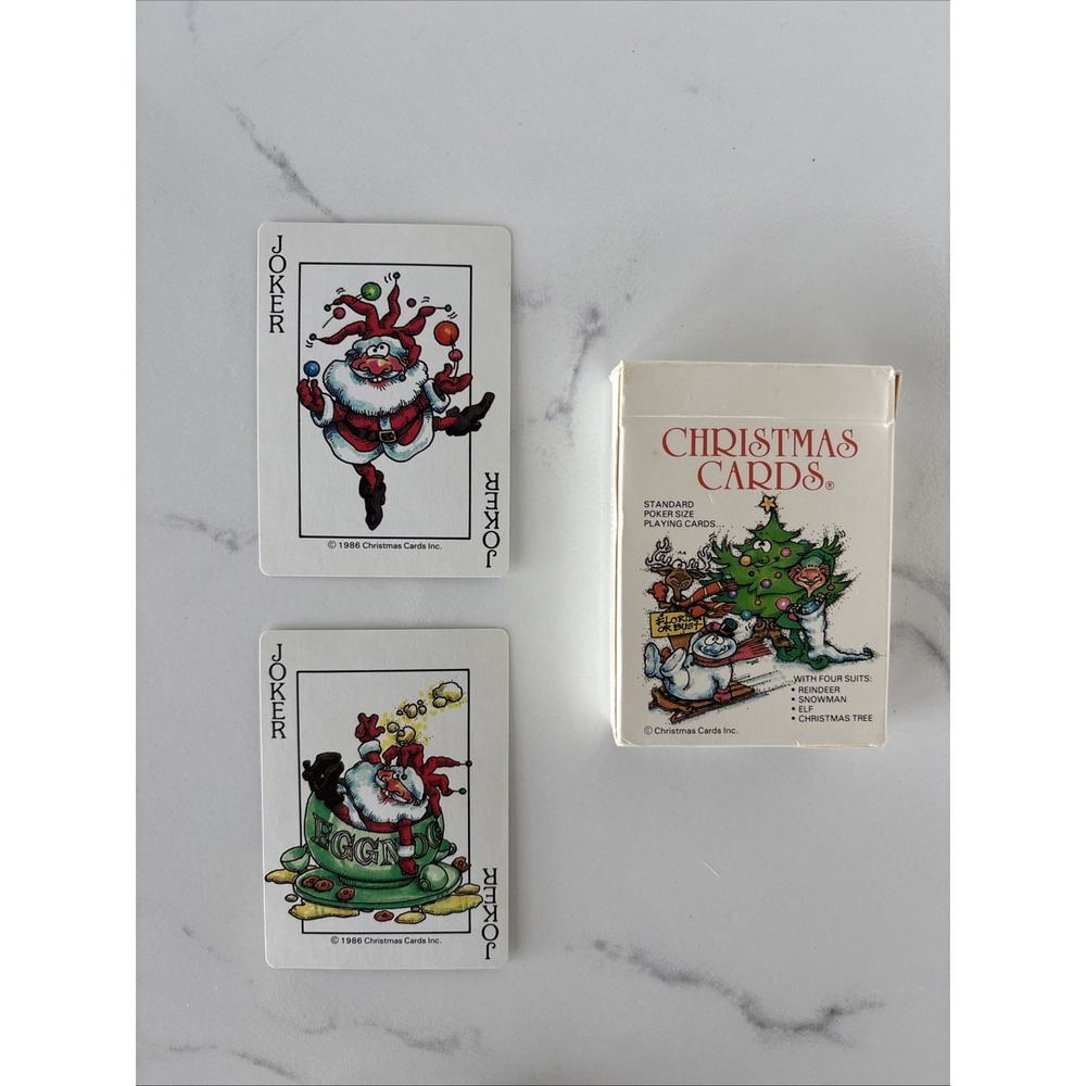 Vintage 1986 Christmas Playing Cards Deck Reindeer, Snowman, Elf, Tree ~Complete